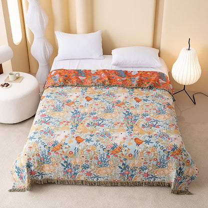 Ownkoti Country Floral & Bunny Cotton Gauze Quilt Blanket - Multicolor - Queen - image 0