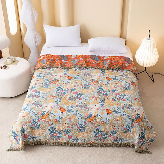 Ownkoti Country Floral & Bunny Cotton Gauze Quilt Blanket - Multicolor - Queen - image 0