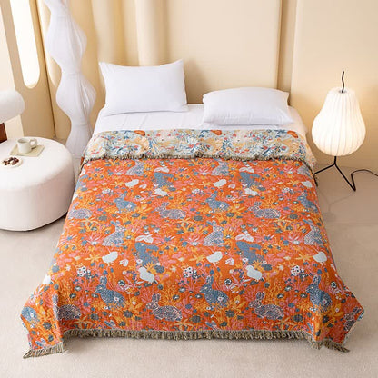 Ownkoti Country Floral & Bunny Cotton Gauze Quilt Blanket - image 1