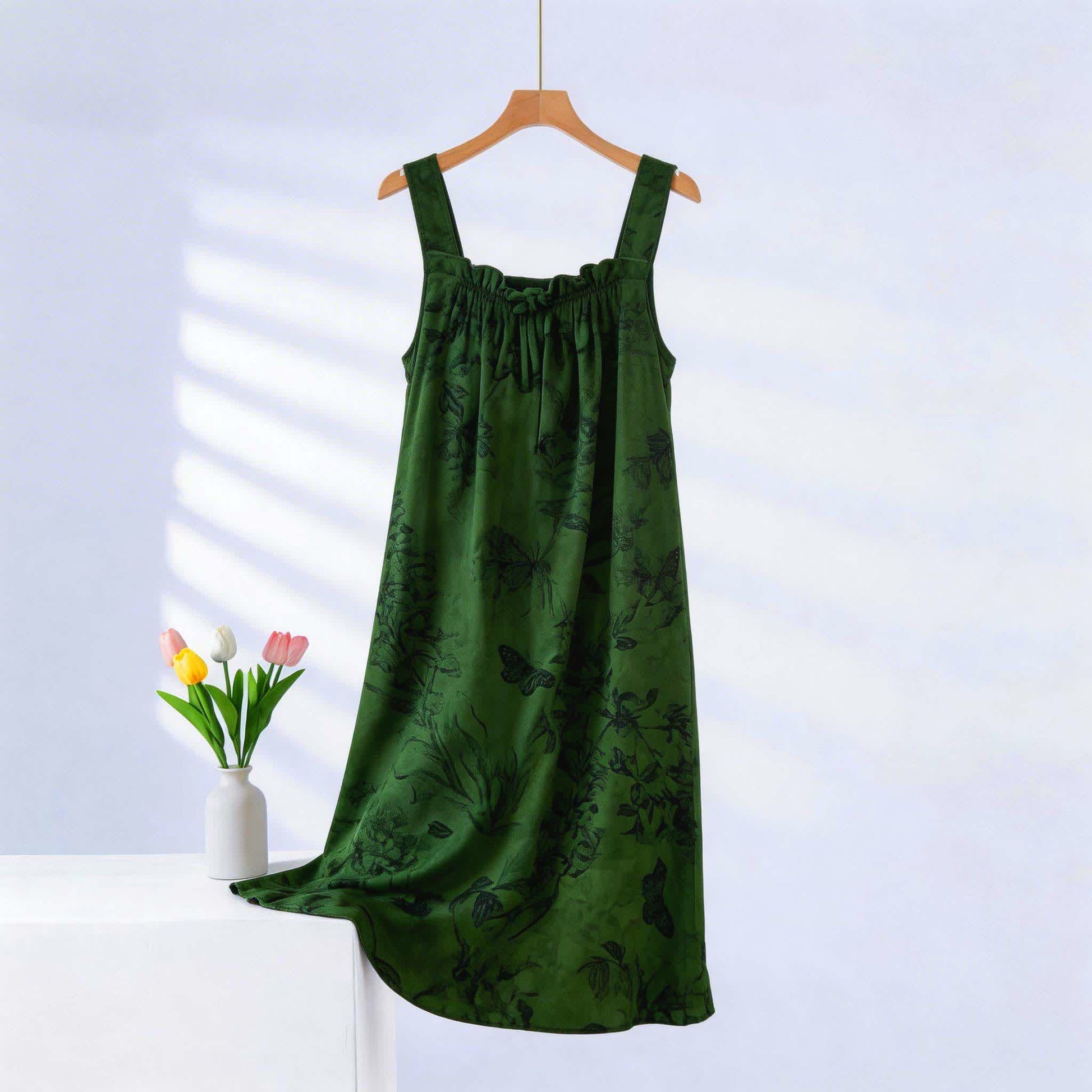 Ownkoti Botanical Butterfly Ruffle Neck Sleeveless Nightgown - Green - Plus Size - image 0