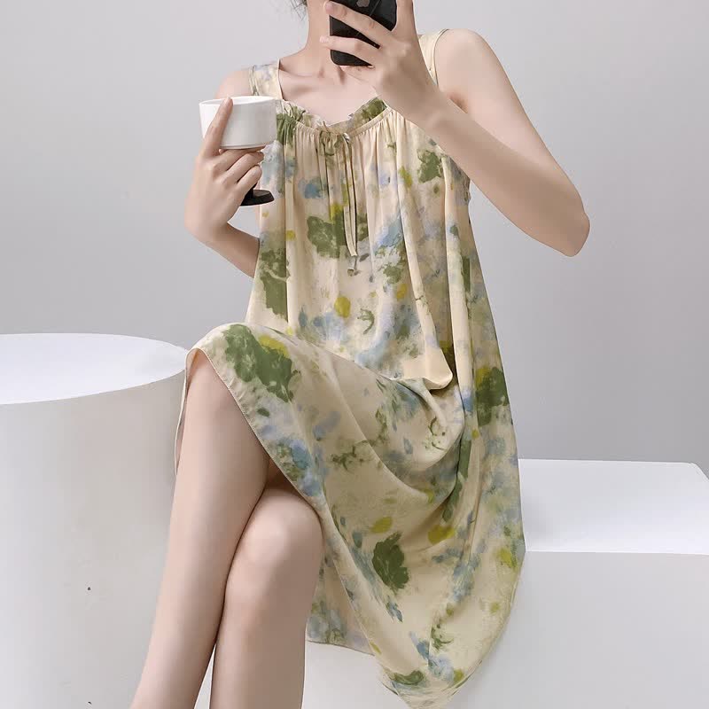 Ownkoti Watercolor Ink Ruffle Neck Sleeveless Nightgown - image 5