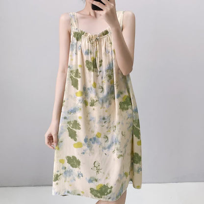 Ownkoti Watercolor Ink Ruffle Neck Sleeveless Nightgown - image 2