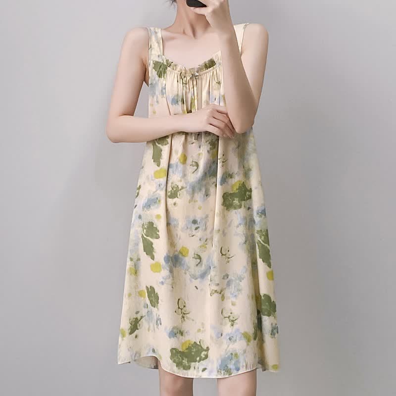 Ownkoti Watercolor Ink Ruffle Neck Sleeveless Nightgown - image 4