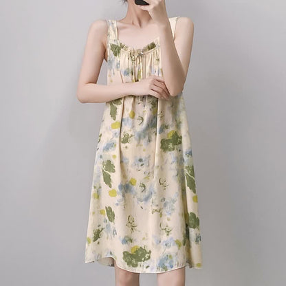 Ownkoti Watercolor Ink Ruffle Neck Sleeveless Nightgown - image 4