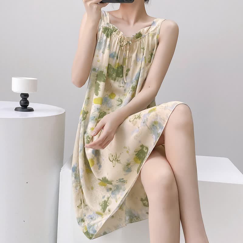 Ownkoti Watercolor Ink Ruffle Neck Sleeveless Nightgown - image 6