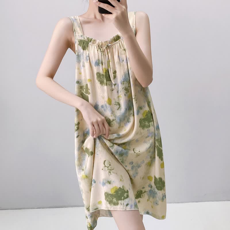 Ownkoti Watercolor Ink Ruffle Neck Sleeveless Nightgown - image 3