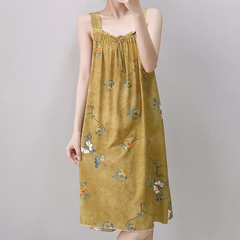 Ownkoti Vintage Floral Ruffle Neck Sleeveless Nightgown - image 3