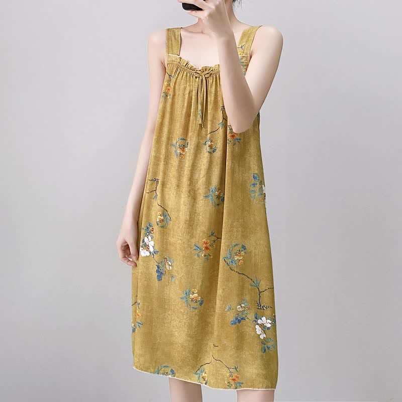 Ownkoti Vintage Floral Ruffle Neck Sleeveless Nightgown - image 4