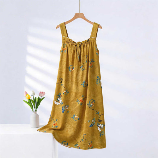 Ownkoti Vintage Floral Ruffle Neck Sleeveless Nightgown - Yellow - Plus Size - image 0