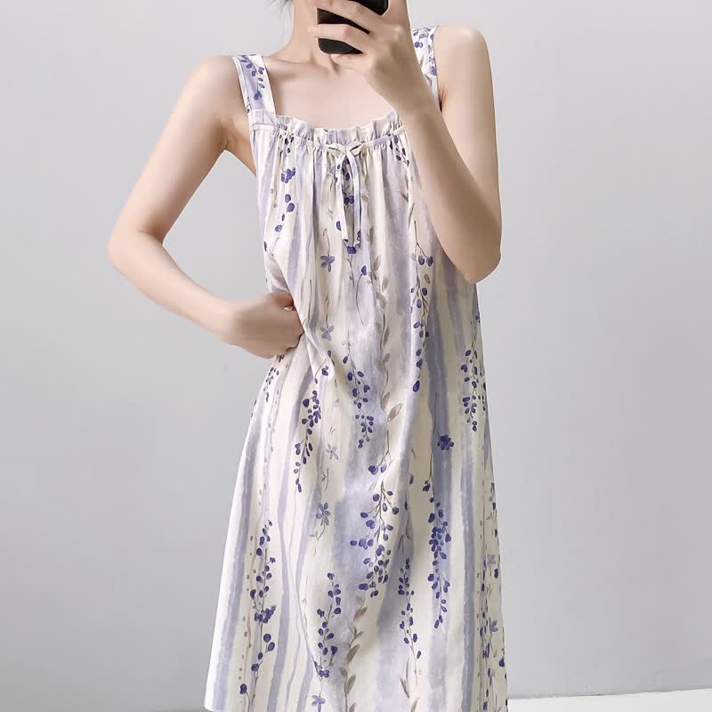 Ownkoti Purple Floral Ruffle Neck Sleeveless Nightgown - image 6