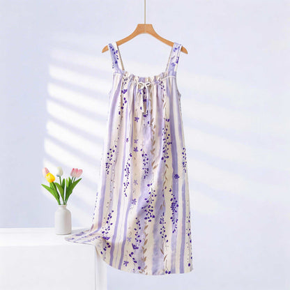 Ownkoti Purple Floral Ruffle Neck Sleeveless Nightgown - Purple - Plus Size - image 0