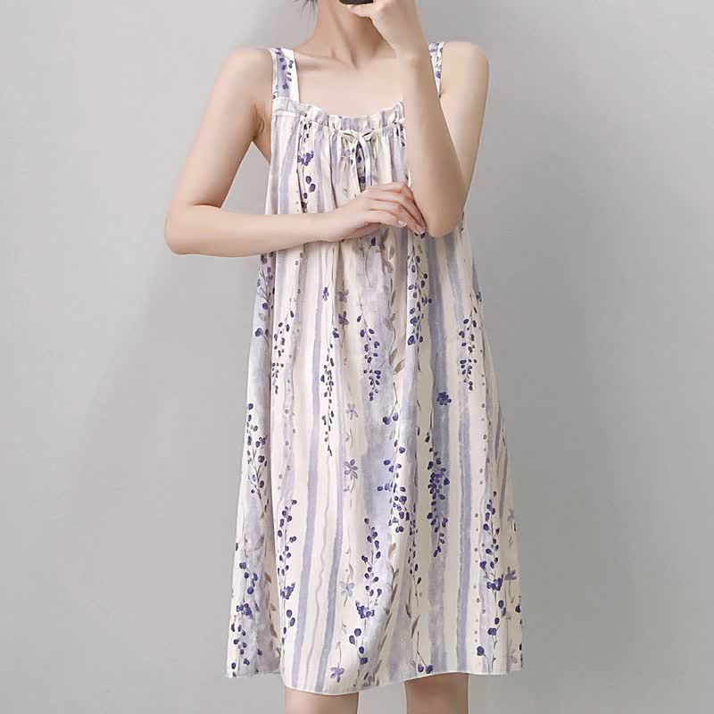 Ownkoti Purple Floral Ruffle Neck Sleeveless Nightgown - image 5