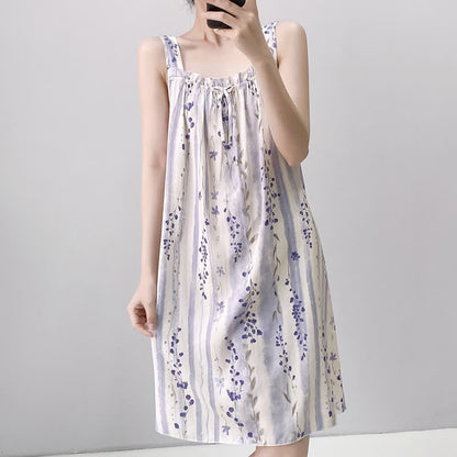 Ownkoti Purple Floral Ruffle Neck Sleeveless Nightgown - image 4