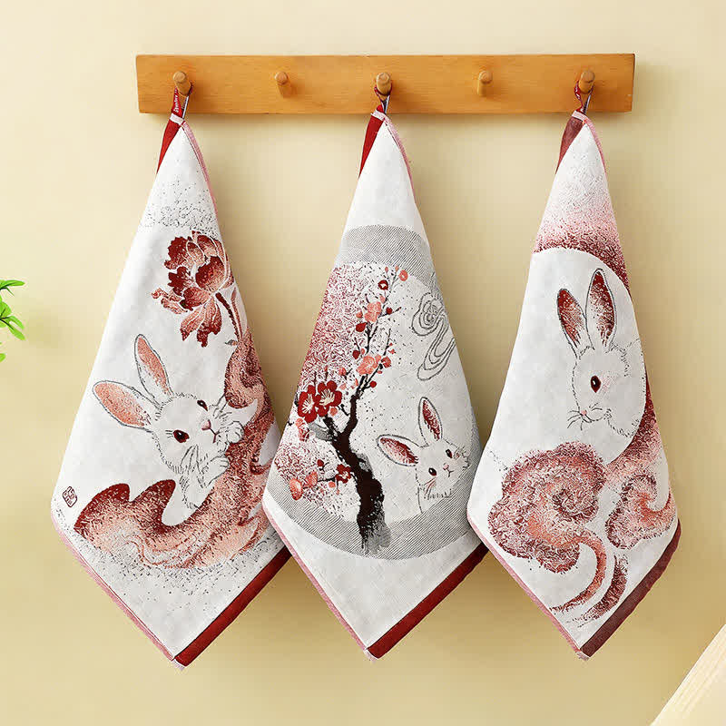 Ownkoti Eastern Bunny Cotton Gauze Kitchen Towel(3PCS) - Beige - Floral & Bunny+Cloud & Bunny+Tree & Bunny - 13 " x 15" - image 4