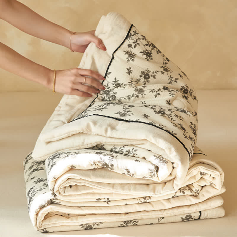 Ownkoti Rustic Botanical Leaf Cotton Linen Quilt - image 8