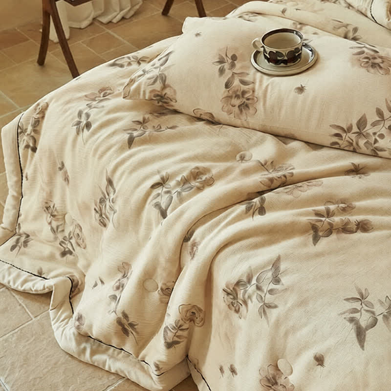 Ownkoti Soft Watercolor Floral Cotton Linen Quilt - image 7