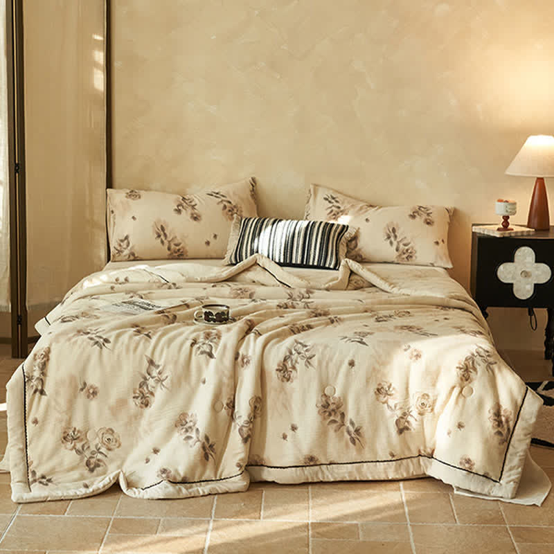 Ownkoti Soft Watercolor Floral Cotton Linen Quilt - image 2