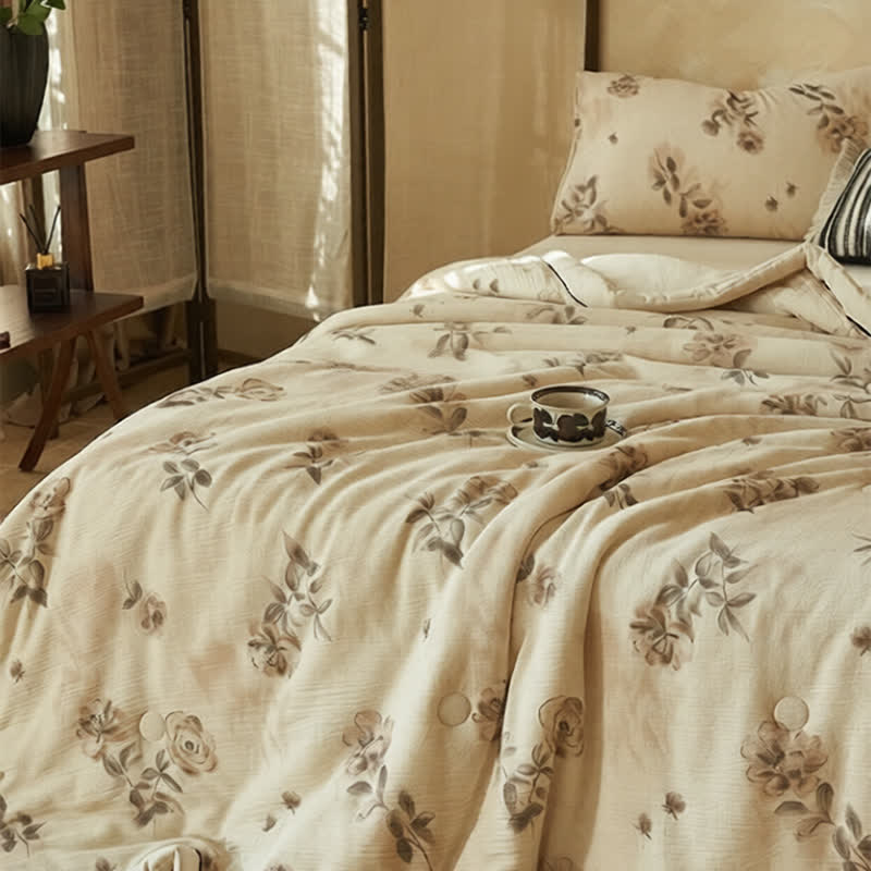 Ownkoti Soft Watercolor Floral Cotton Linen Quilt - image 4