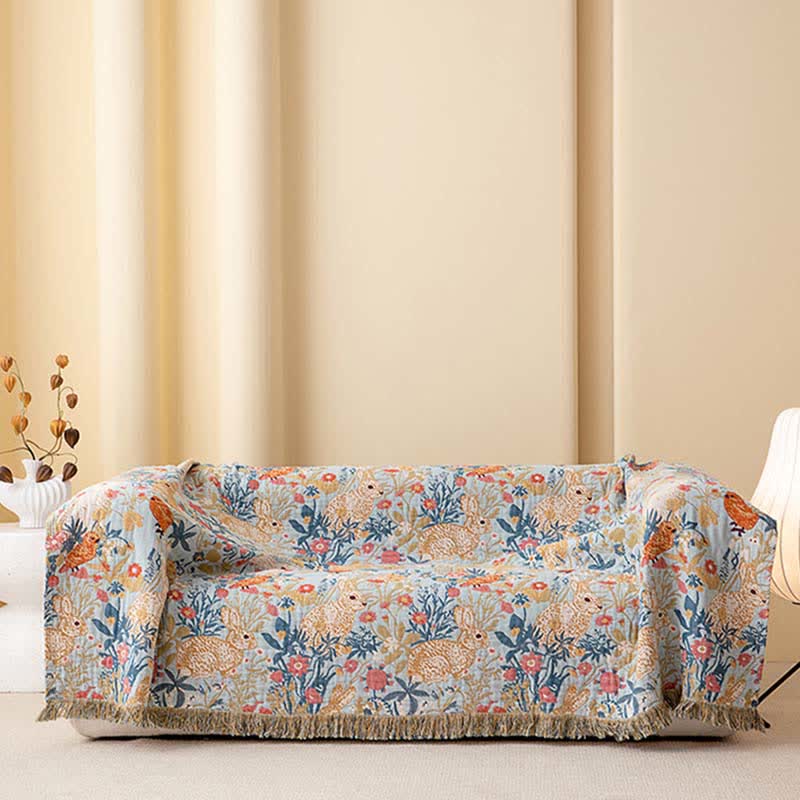 Ownkoti Country Floral & Bunny Cotton Gauze Quilt Blanket - image 3