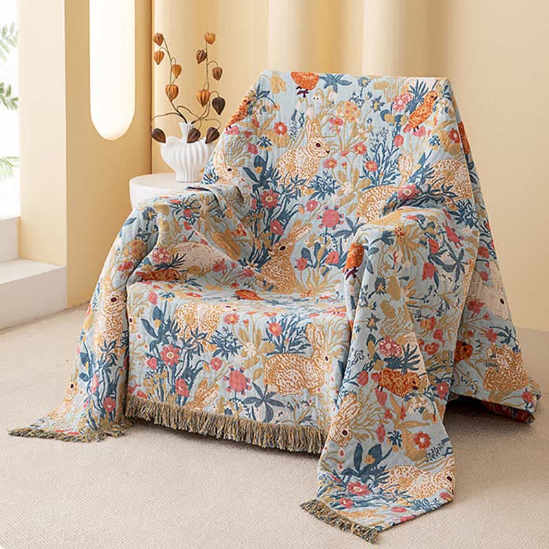 Ownkoti Country Floral & Bunny Cotton Gauze Quilt Blanket - image 2