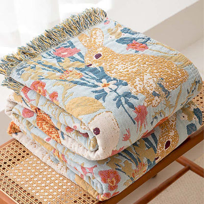 Ownkoti Country Floral & Bunny Cotton Gauze Quilt Blanket - image 4