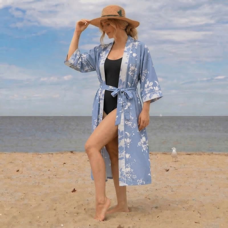Ownkoti Double Gauze Elegant Floral Cotton Kimono Robe - image 1