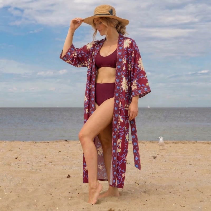 Ownkoti Retro Floral Kimono Style Bathrobe - image 1