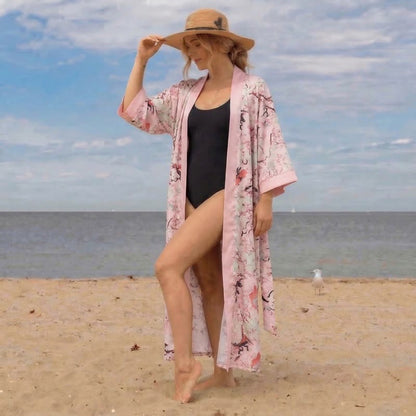 Ownkoti Oriental Pink Floral Kimono Style Bathrobe - image 1