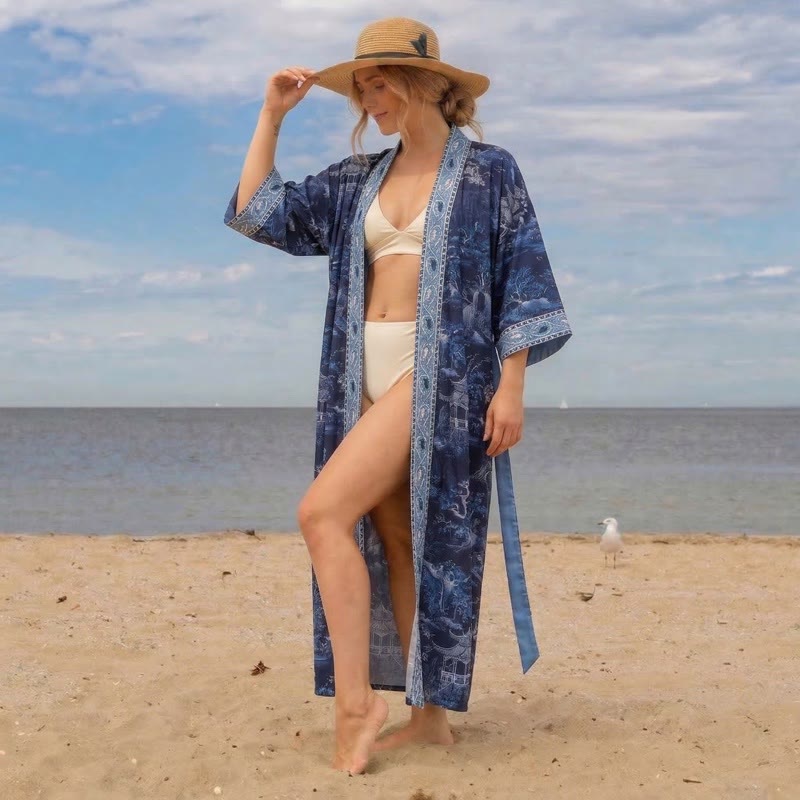 Ownkoti Oriental Landscape Kimono Style Bathrobe - image 1