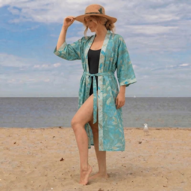Ownkoti Natural Leaf Cotton Gauze Kimono Robe - image 1