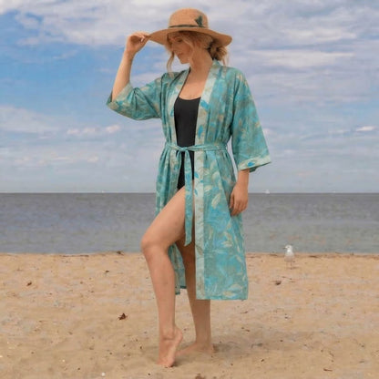 Ownkoti Natural Leaf Cotton Gauze Kimono Robe - image 1