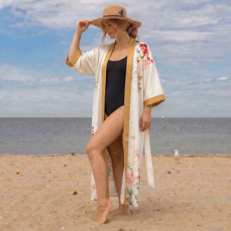 Ownkoti Oriental Luxurious Flower Kimono Style Bathrobe - image 1