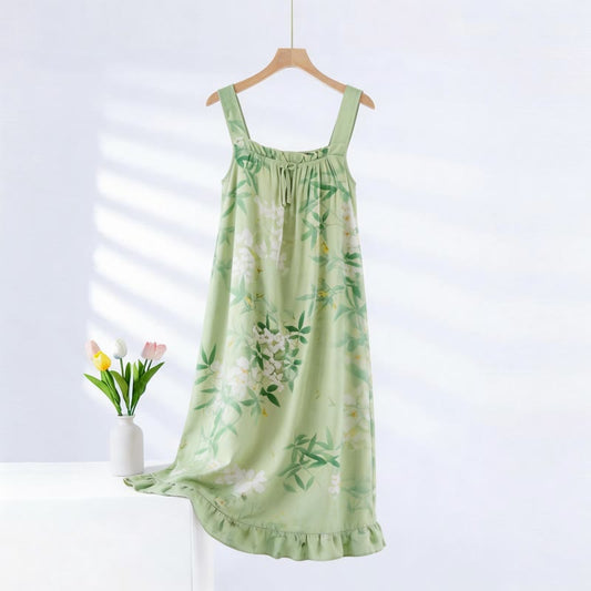 Ownkoti Green Leaf & Floral Sleeveless Nightgown - Green - Plus Size - image 0