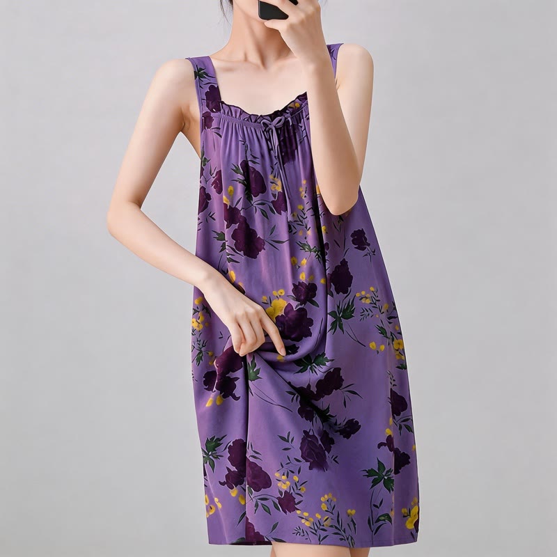 Ownkoti Purple Floral Print Sleeveless Nightgown - image 5