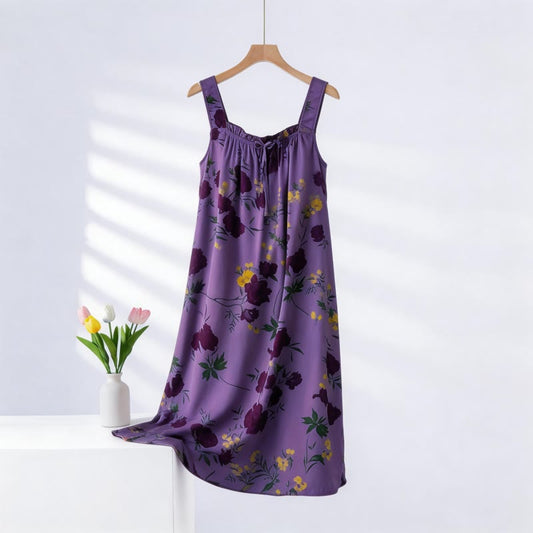 Ownkoti Purple Floral Print Sleeveless Nightgown - Purple - Plus Size - image 0