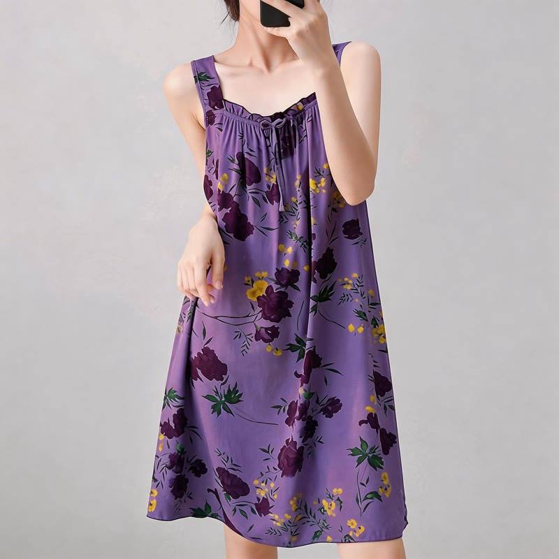 Ownkoti Purple Floral Print Sleeveless Nightgown - image 4