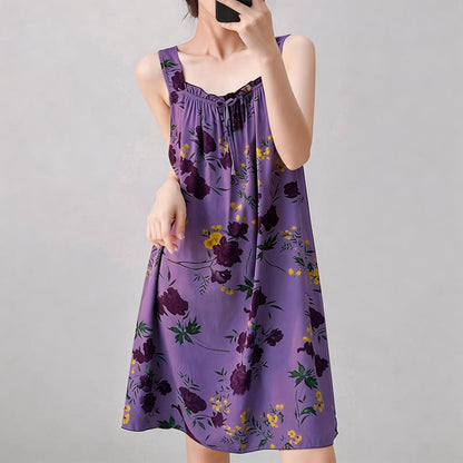 Ownkoti Purple Floral Print Sleeveless Nightgown - image 4