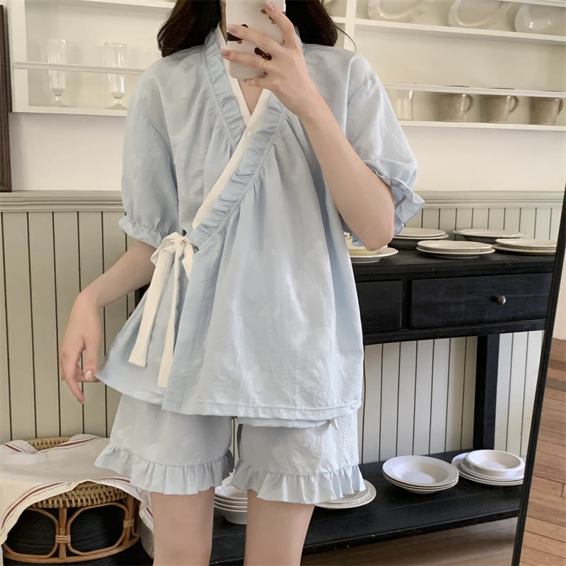 Ownkoti Light Blue Ruffle Sleeve Pajama Set - image 2