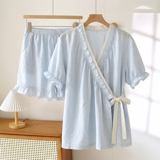 Ownkoti Light Blue Ruffle Sleeve Pajama Set - Blue - 3XL - image 0