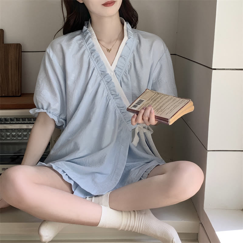 Ownkoti Light Blue Ruffle Sleeve Pajama Set - image 1