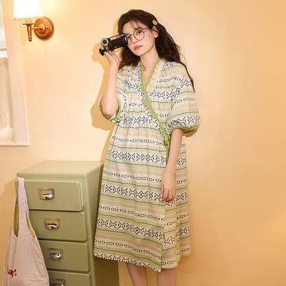 Ownkoti Geometric Pattern Ruffled Side-tie Nightgown - image 1