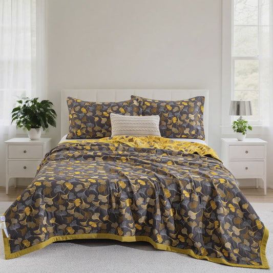 Ownkoti Country Ginkgo Biloba Organic Cotton Quilt - Dark Gray - 2PCS Pillowcases - 20" x 36" - image 0