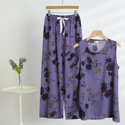 Ownkoti Purple Floral Tank & Pants Pajamas - Purple - 5XL - image 0