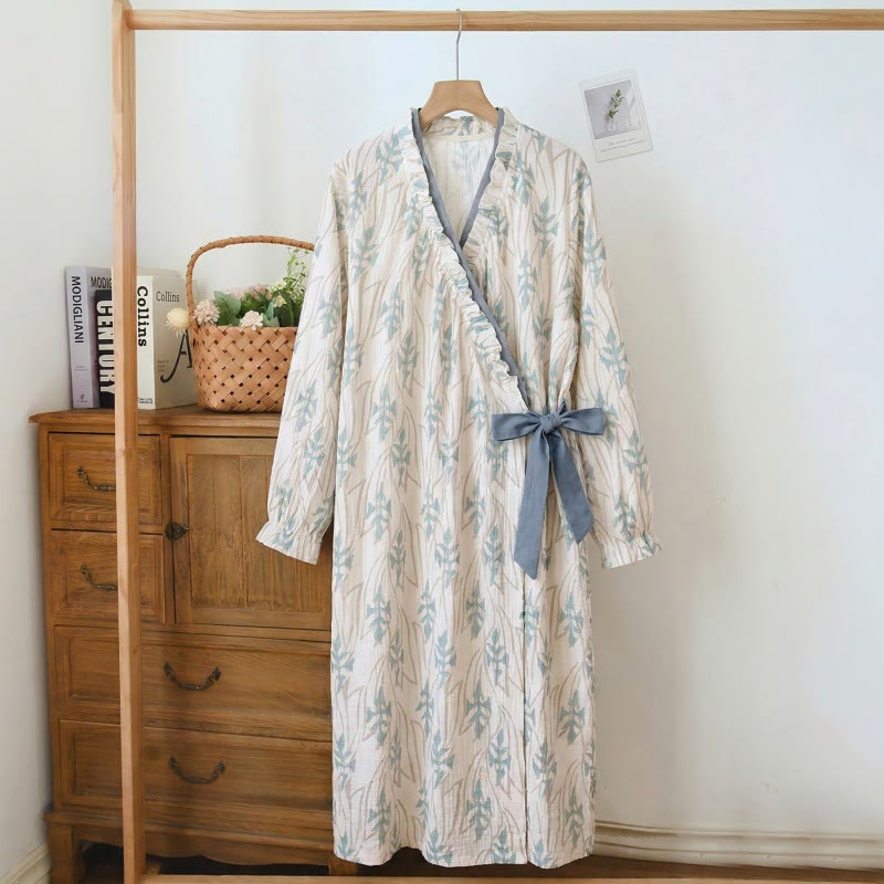 Ownkoti Abstract Art Print Ruffled Nightgown - Gray - 3XL - image 0