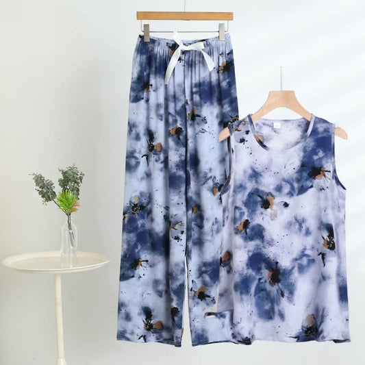Ownkoti Blue Tie-Dye Tank & Pants Pajama Set - Blue - 5XL - image 0