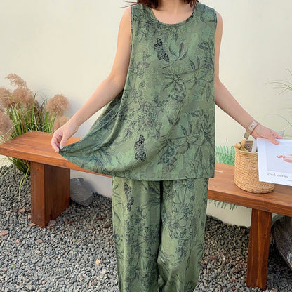 Ownkoti Green Botanical Butterfly Tank & Pants Pajamas - image 1