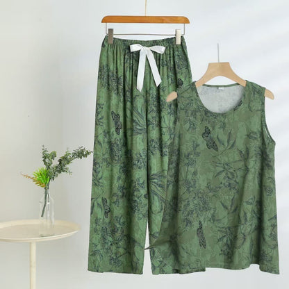 Ownkoti Green Botanical Butterfly Tank & Pants Pajamas - Green - 5XL - image 0