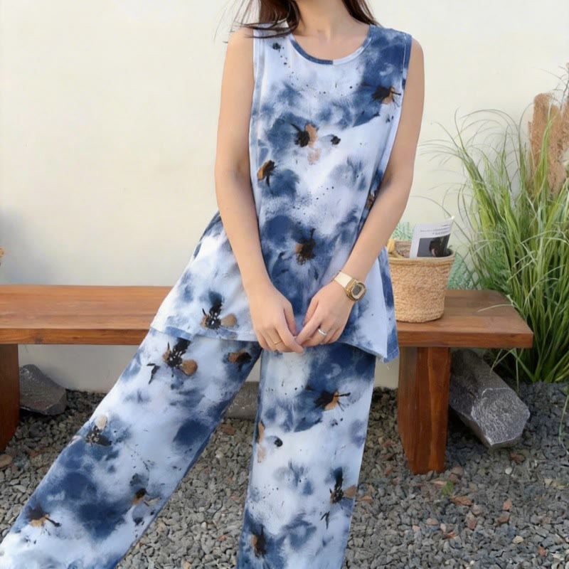 Ownkoti Blue Tie-Dye Tank & Pants Pajama Set - image 3