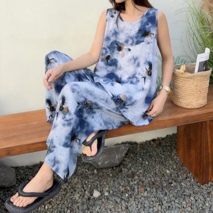 Ownkoti Blue Tie-Dye Tank & Pants Pajama Set - image 2