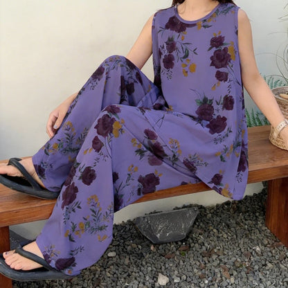 Ownkoti Purple Floral Tank & Pants Pajamas - image 2